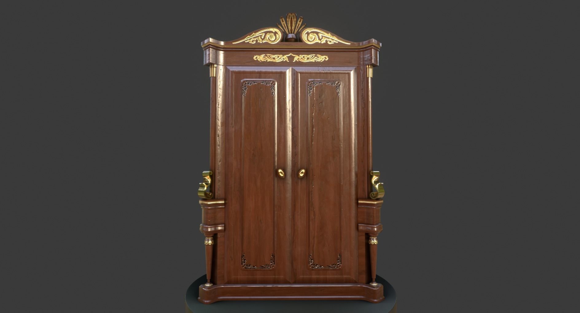 Vintage Wooden Wardrobe Low-poly 3D model_2
