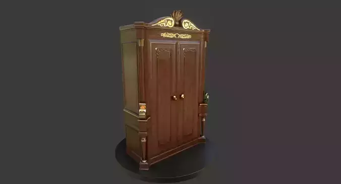 Vintage Wooden Wardrobe Low-poly 3D model