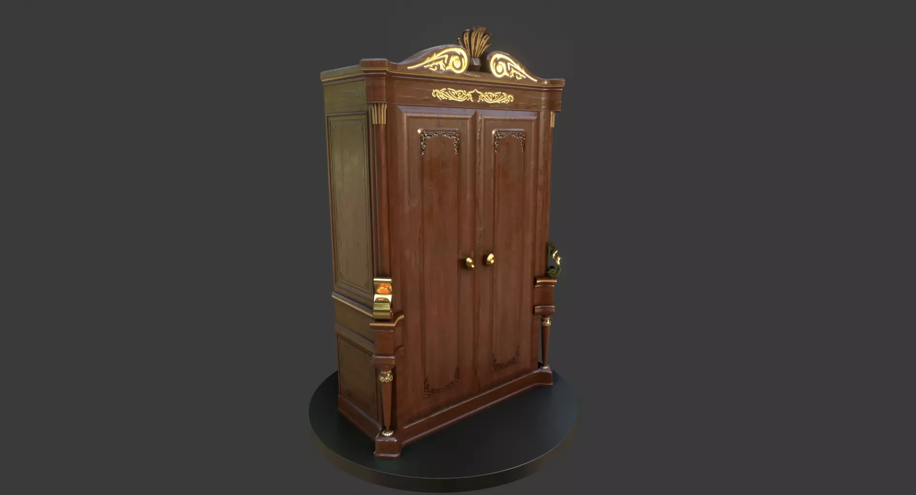 Vintage Wooden Wardrobe Low-poly 3D model_0