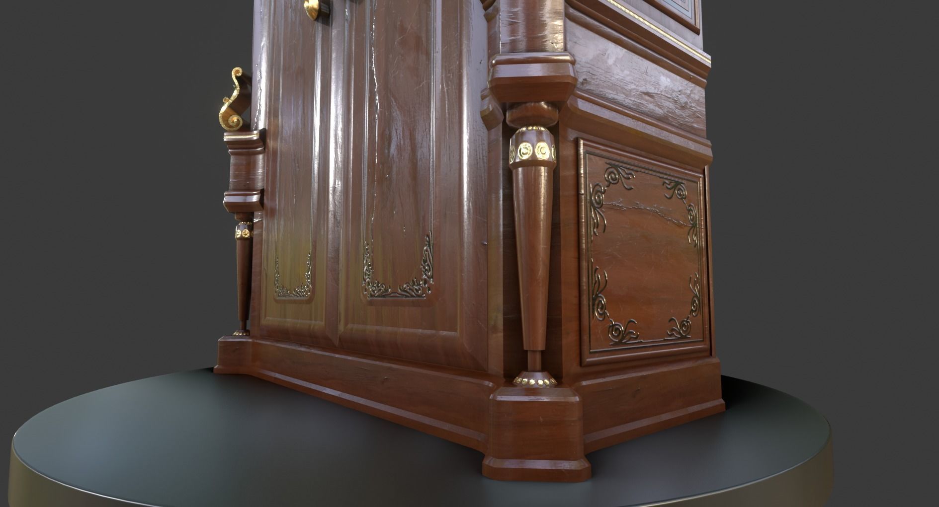 Vintage Wooden Wardrobe Low-poly 3D model_12