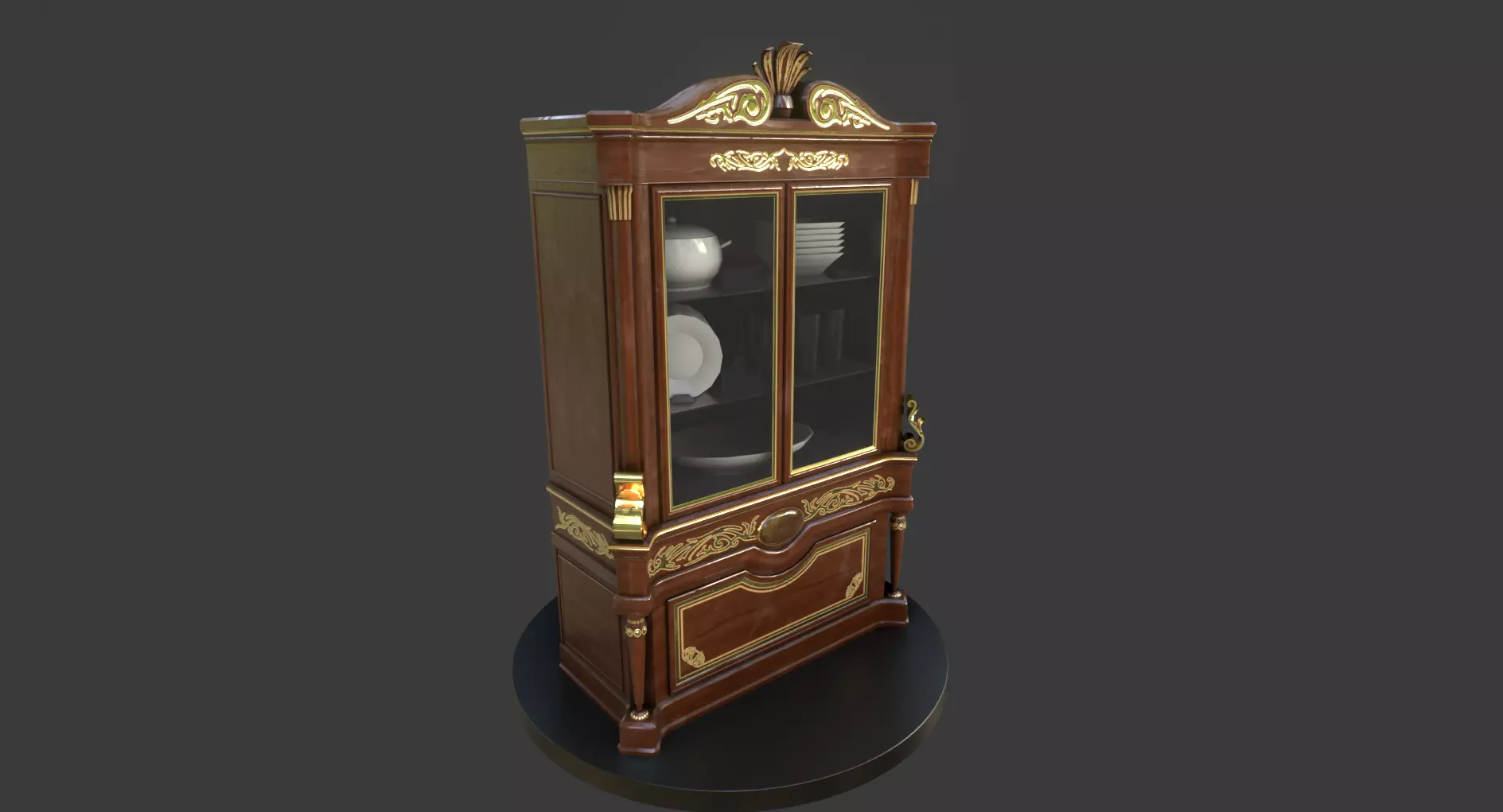 Vintage Wooden Cabinet Low-poly 3D model_0