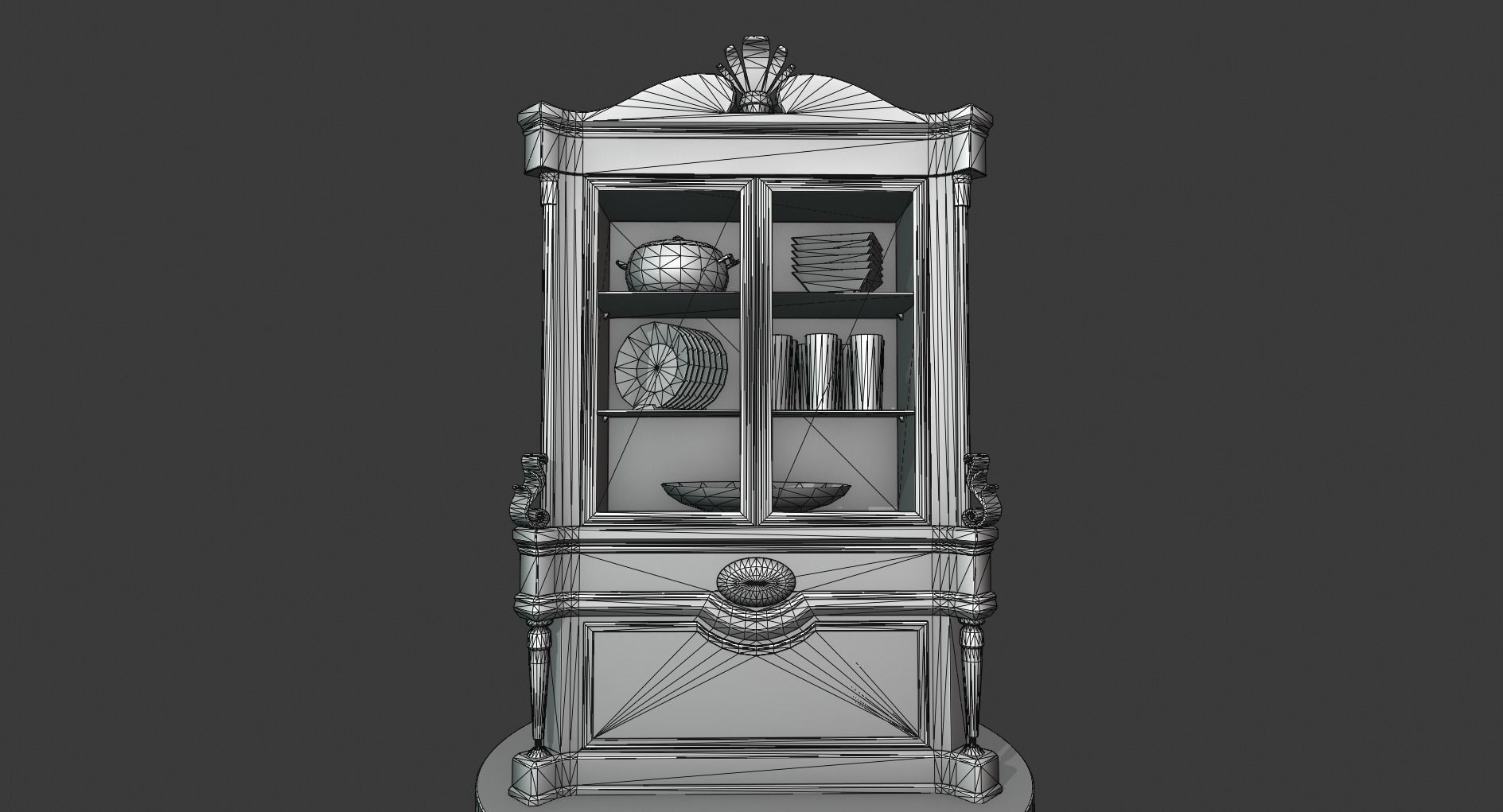 Vintage Wooden Cabinet Low-poly 3D model_3