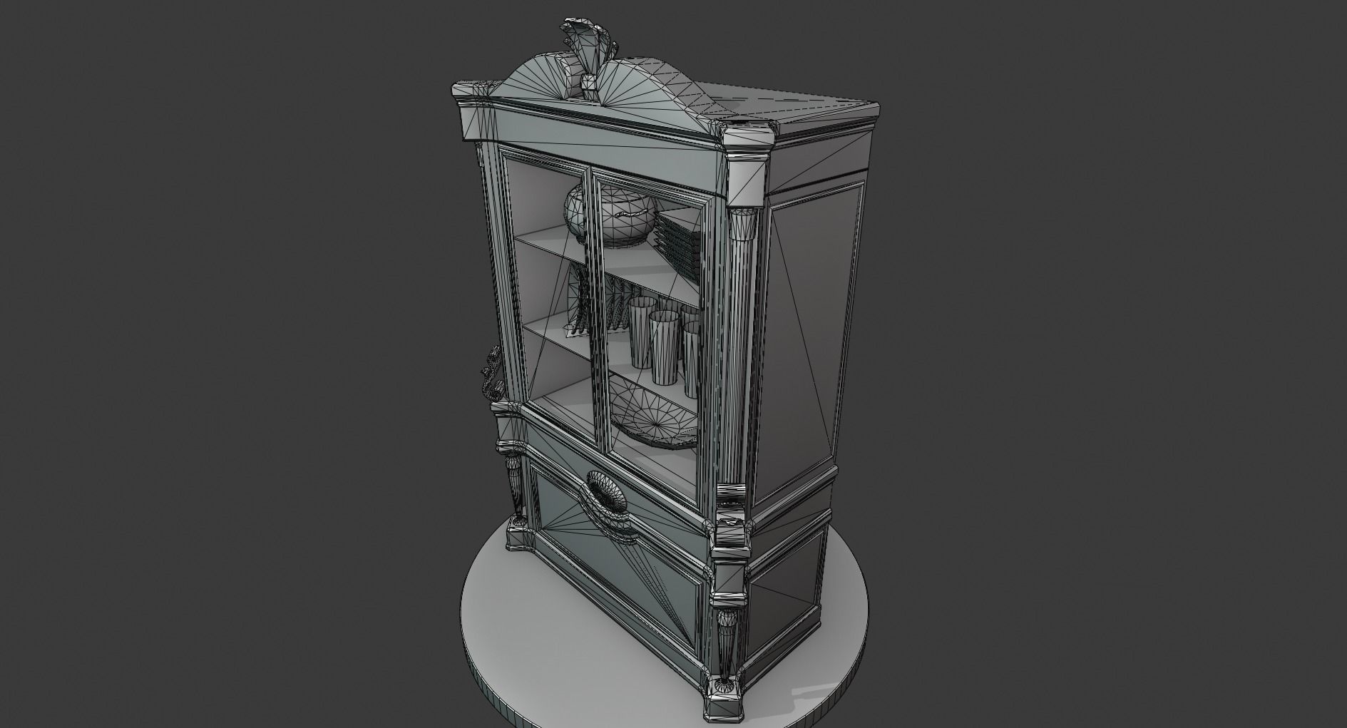 Vintage Wooden Cabinet Low-poly 3D model_5
