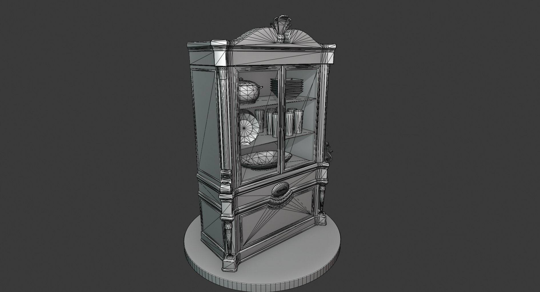 Vintage Wooden Cabinet Low-poly 3D model_1