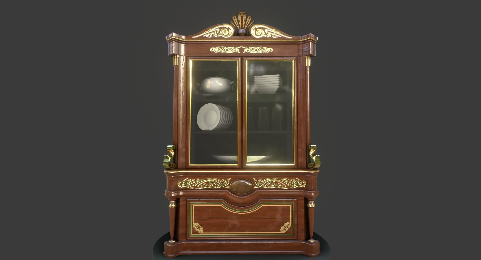 Vintage Wooden Cabinet Low-poly 3D model_2
