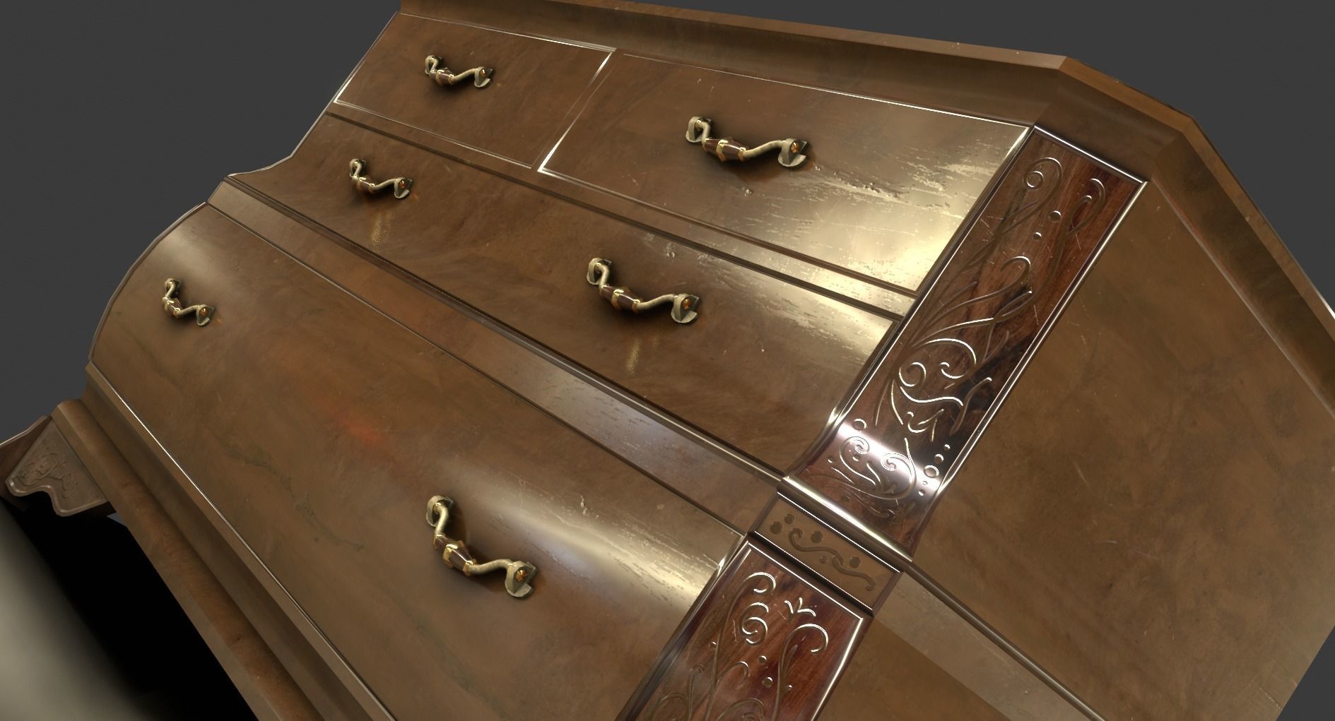 Vintage Small Commode Low-poly 3D model_10