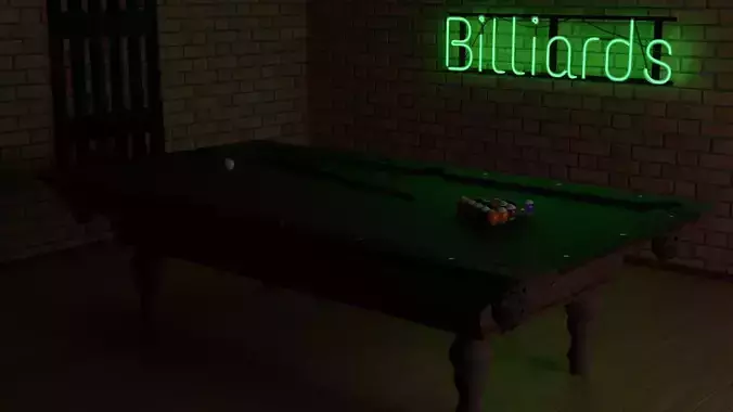 Pool Table in Billiards room with neon sign
