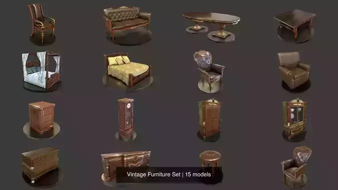 Vintage Furniture Set 3D Model Collection