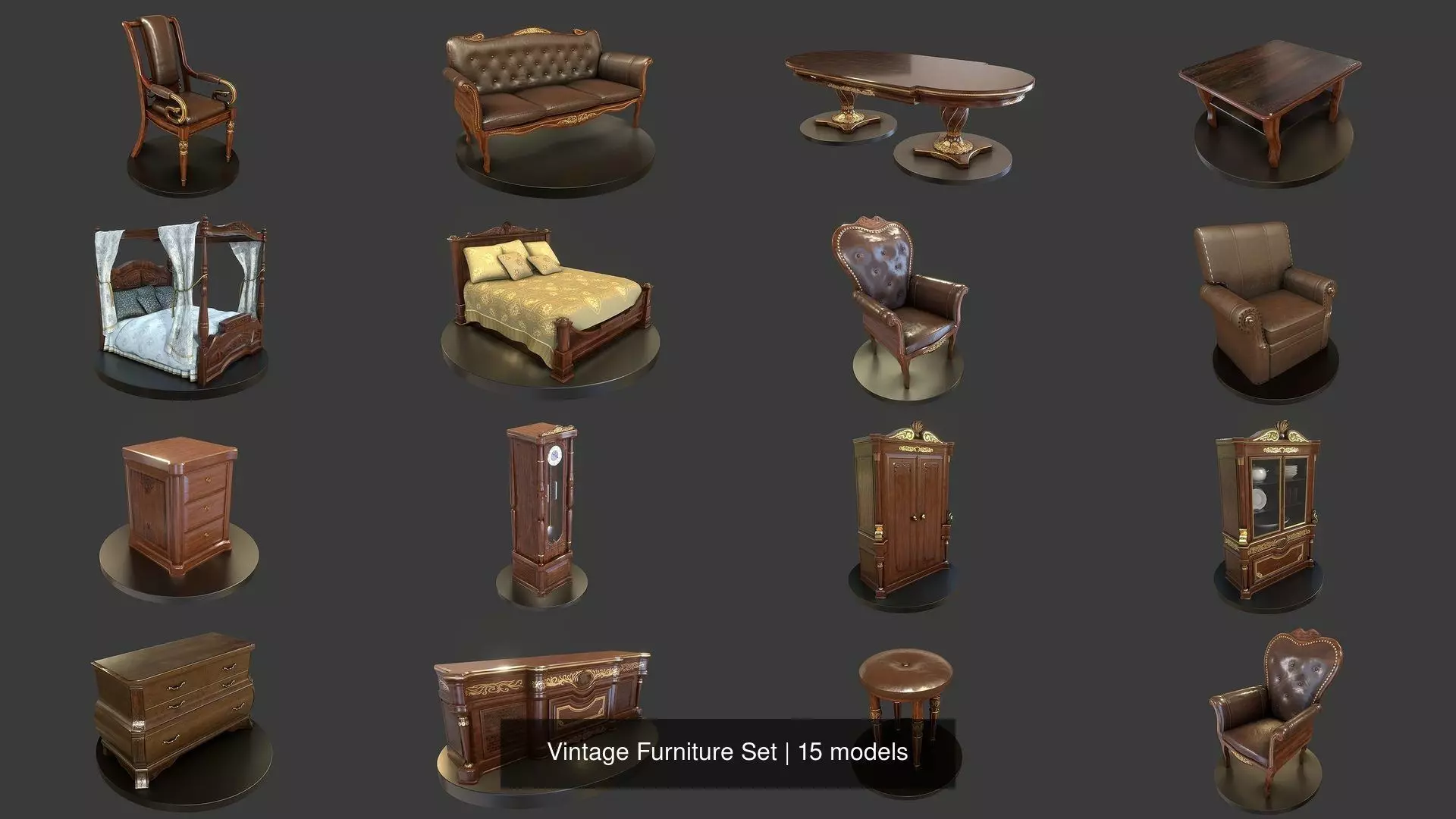 Vintage Furniture Set 3D Model Collection_0
