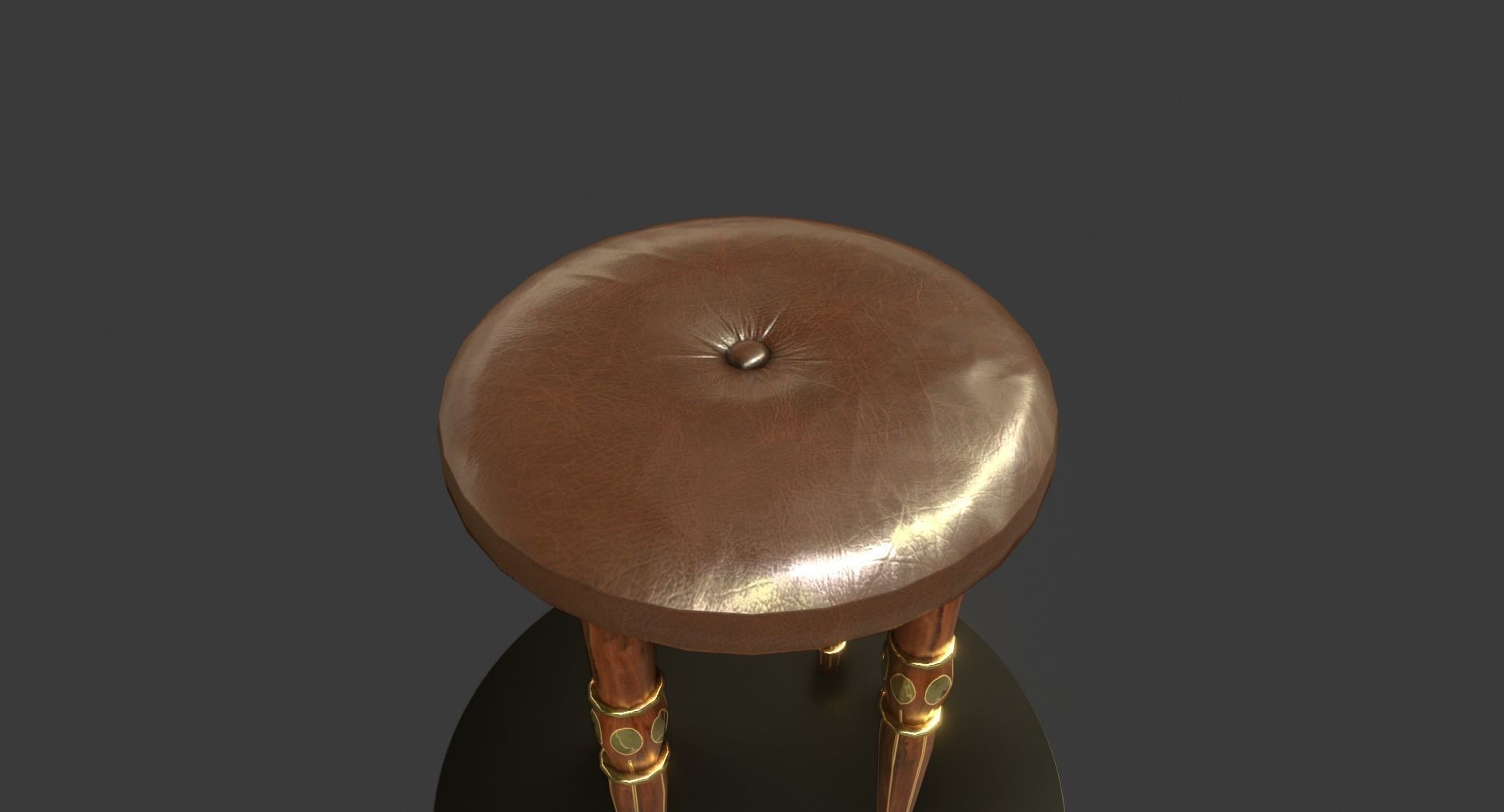 Vintage Wooden Stool Low-poly 3D model_4