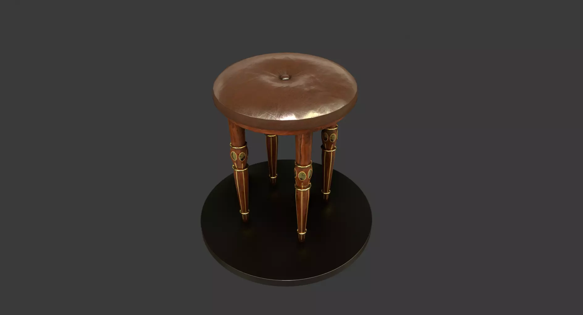Vintage Wooden Stool Low-poly 3D model_0