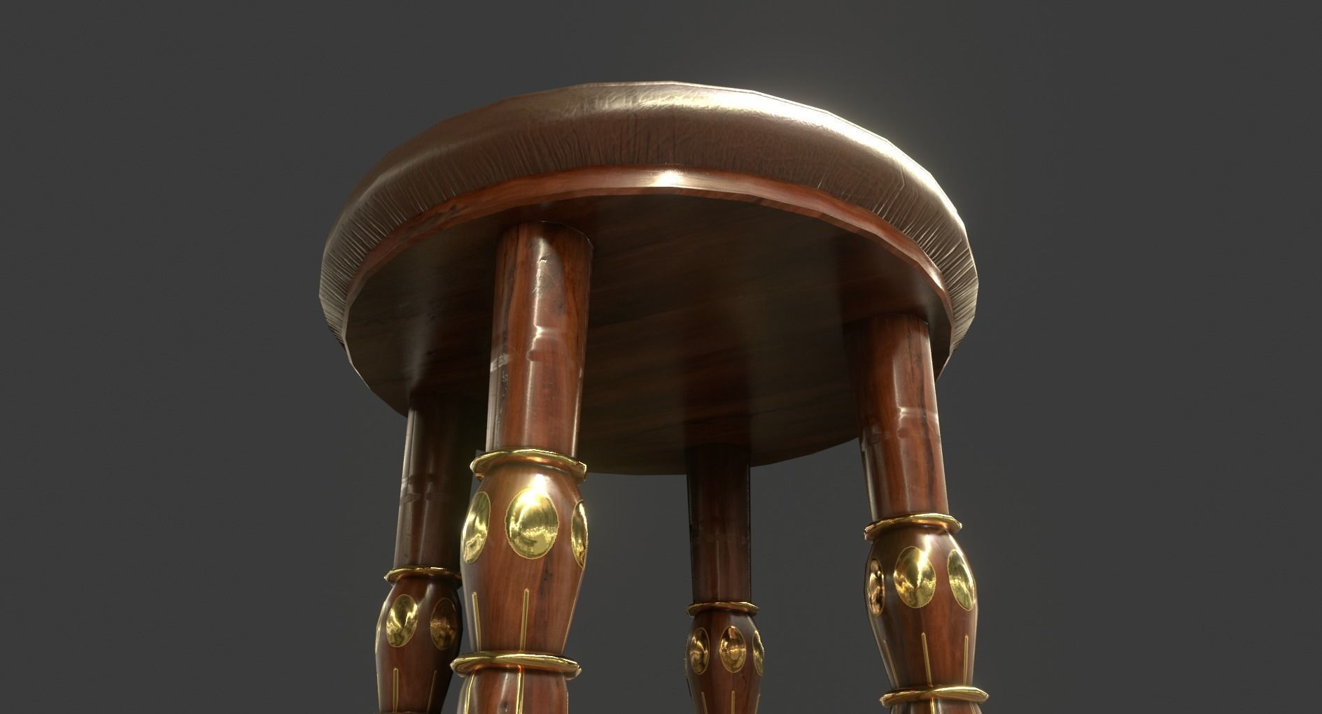 Vintage Wooden Stool Low-poly 3D model_8