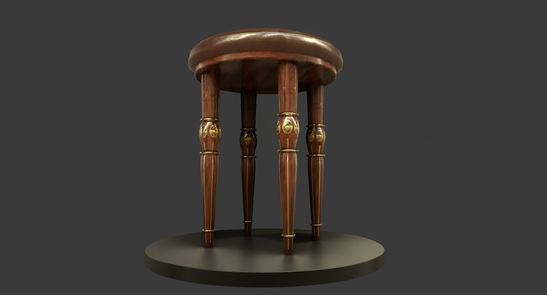 Vintage Wooden Stool Low-poly 3D model_2