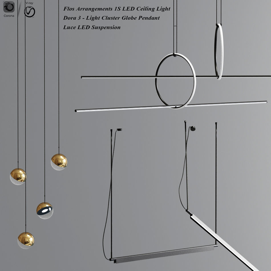 Flos Linear Suspension And Dora Pendant 3D model_1
