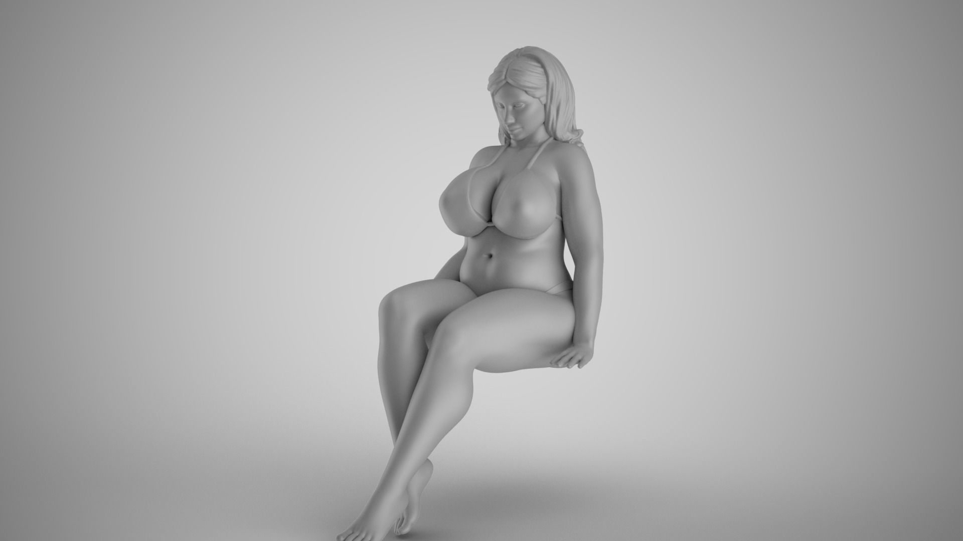 Sitting Woman Thinking 3 3D print model_3