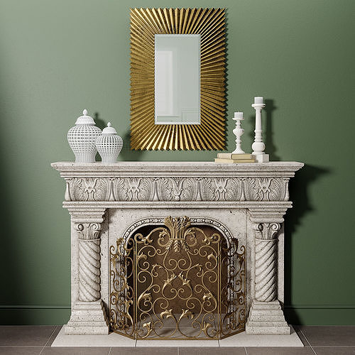 Caesar Mantel and Acanthus Fireplace Screen 3D model
