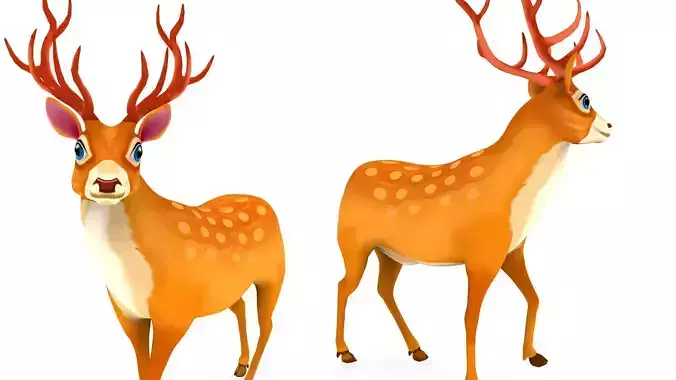 Cartoon Toon Deer Rigged and Animated model Low-poly 3D model