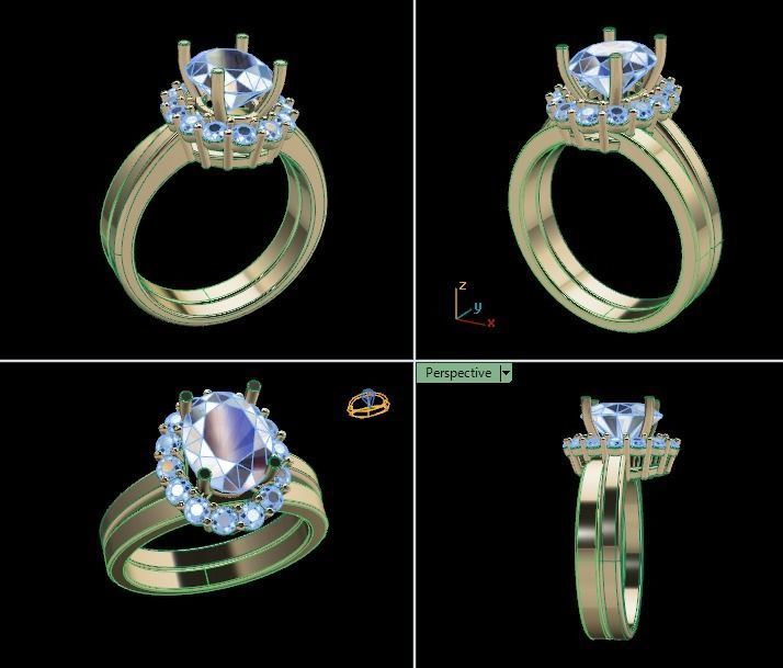 Stack Oval Diamond Halo Engagement Ring Set 3D print model_5