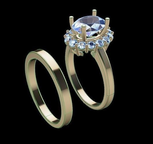 Stack Oval Diamond Halo Engagement Ring Set 3D print model