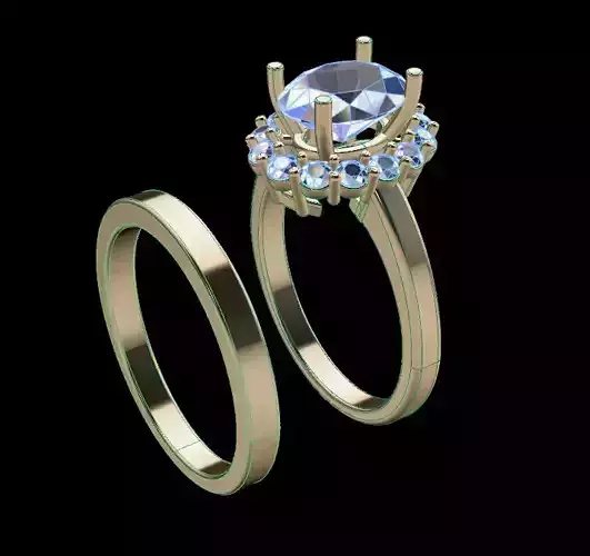 Stack Oval Diamond Halo Engagement Ring Set 3D print model