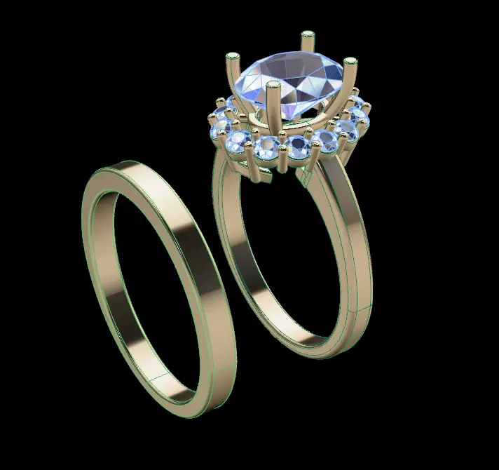 Stack Oval Diamond Halo Engagement Ring Set 3D print model_0