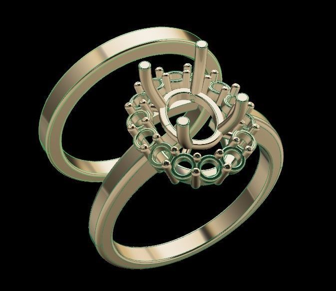 Stack Oval Diamond Halo Engagement Ring Set 3D print model_1