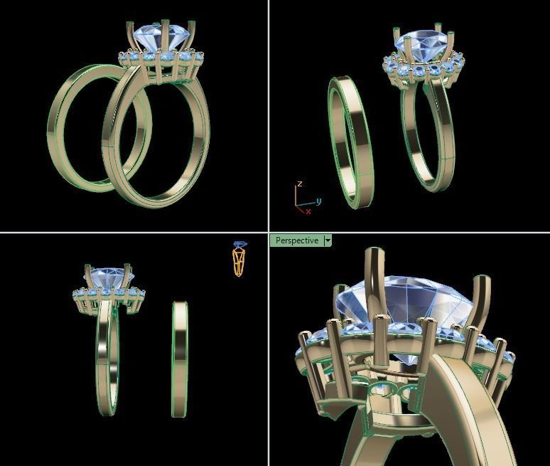 Stack Oval Diamond Halo Engagement Ring Set 3D print model_2