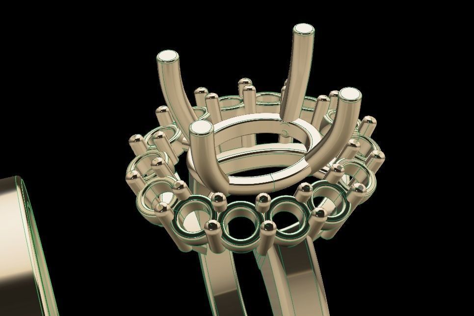 Stack Oval Diamond Halo Engagement Ring Set 3D print model_7