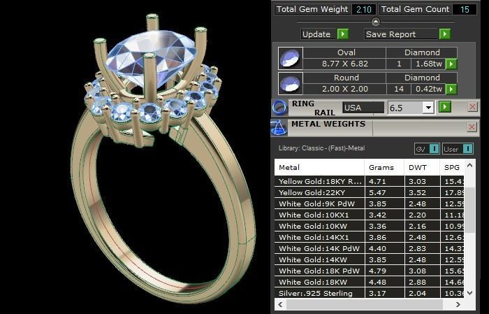 Stack Oval Diamond Halo Engagement Ring Set 3D print model_3