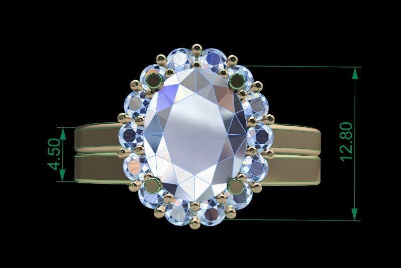 Stack Oval Diamond Halo Engagement Ring Set 3D print model_8