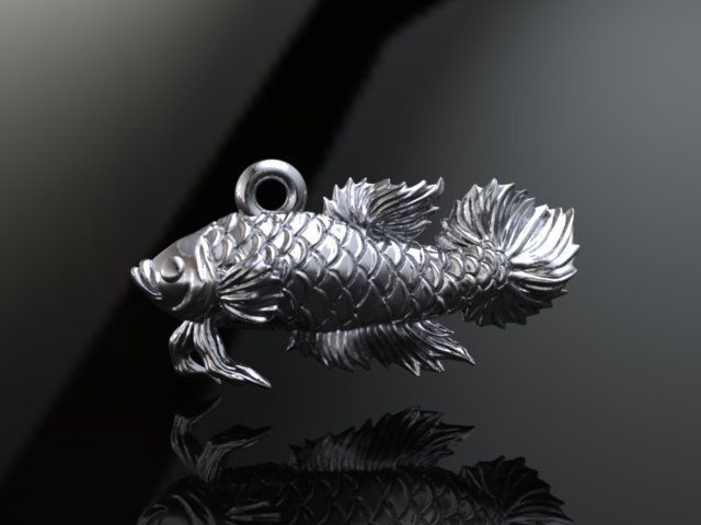 Siamese fighting fish pendant 3D print model_7