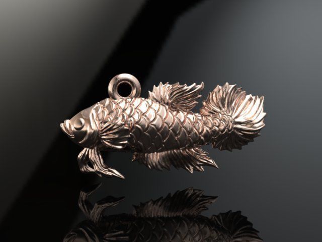 Siamese fighting fish pendant 3D print model_2