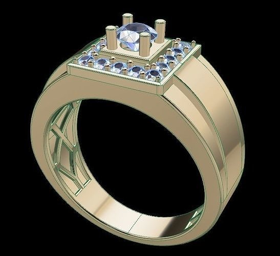 Square Men Signet Diamond Ring 3D print model