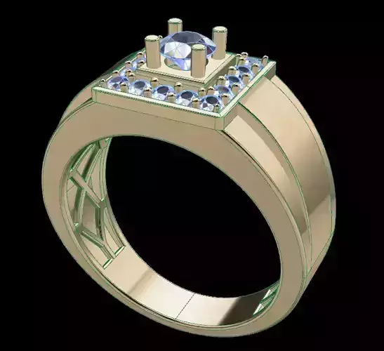 Square Men Signet Diamond Ring 3D print model
