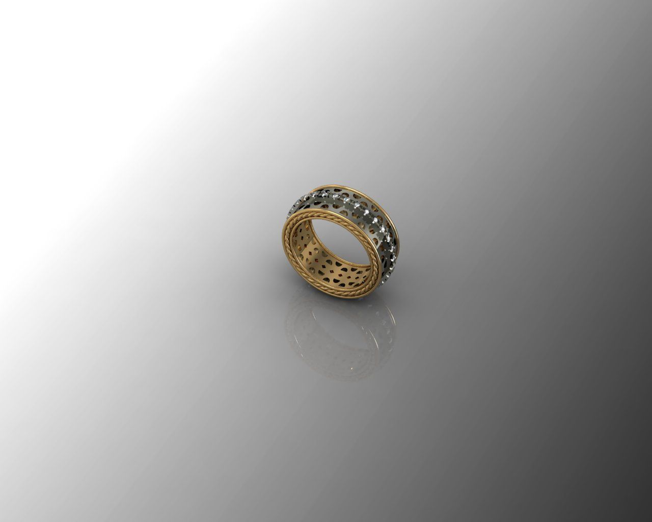 Ring gold and diamond 3D print model_1