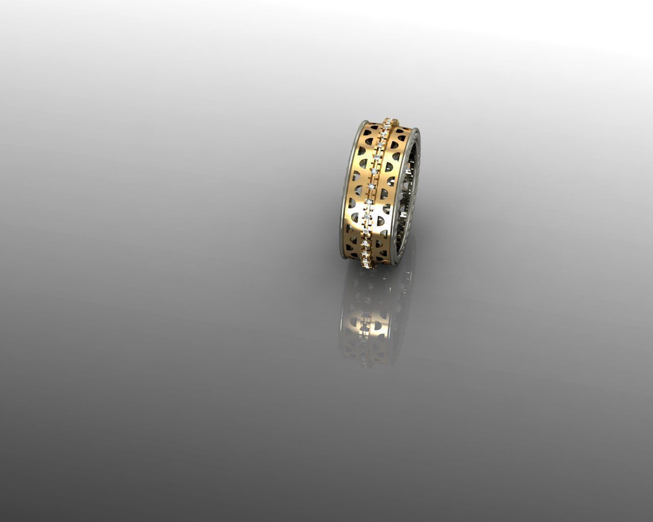 Ring gold and diamond 3D print model_3