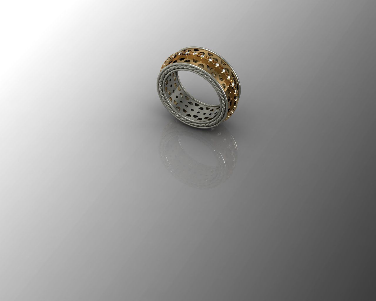 Ring gold and diamond 3D print model_2