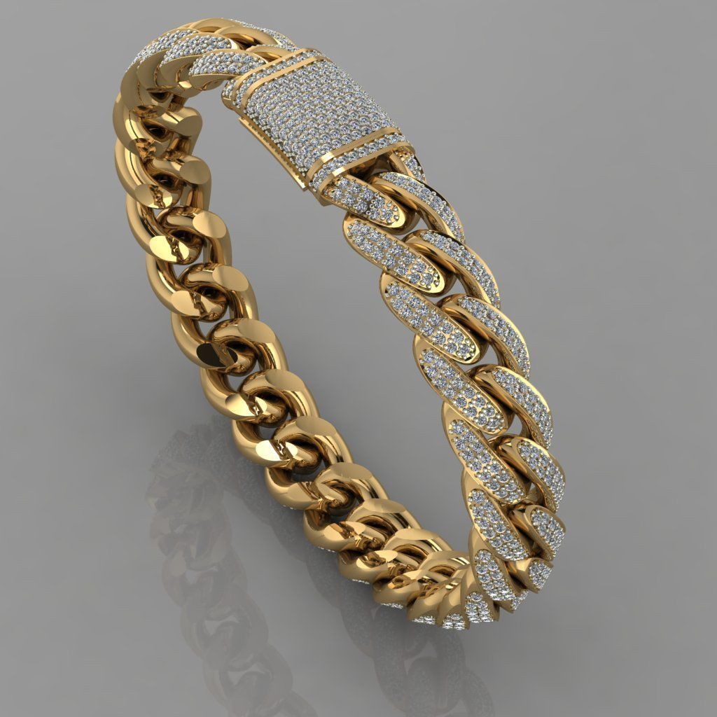 Miami cuban link chain bracelet with gems 0147 3D print model_8