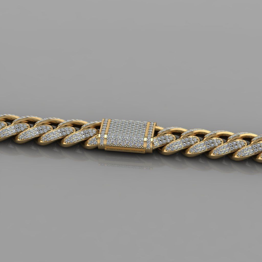 Miami cuban link chain bracelet with gems 0147 3D print model_4