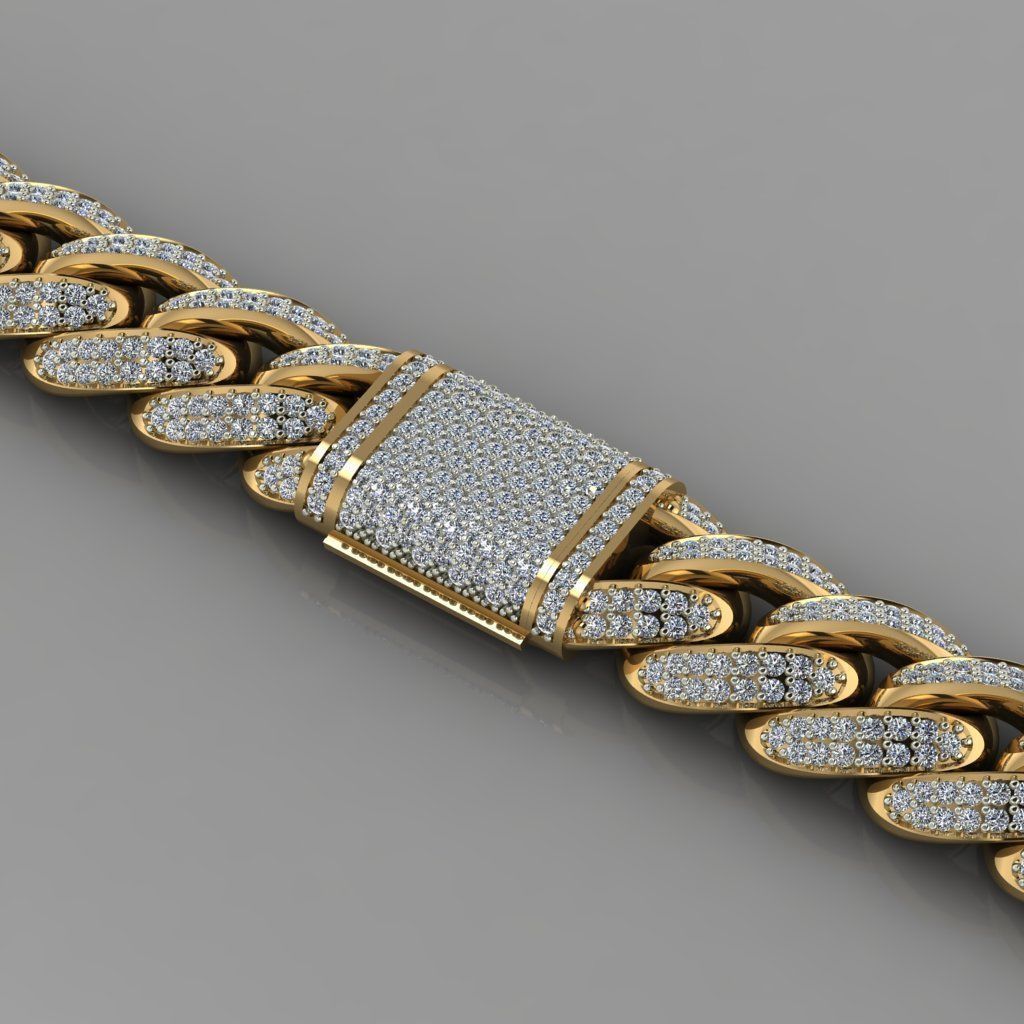 Miami cuban link chain bracelet with gems 0147 3D print model_5