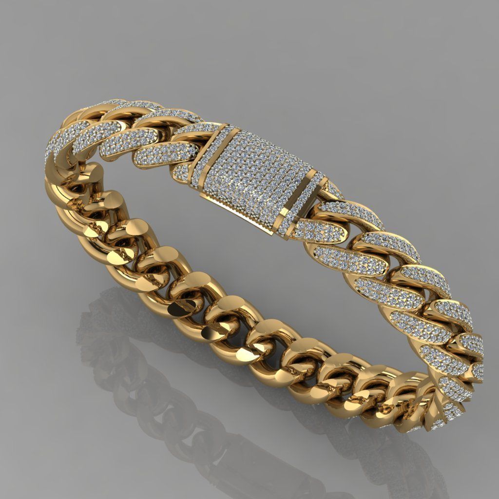 Miami cuban link chain bracelet with gems 0147 3D print model_9