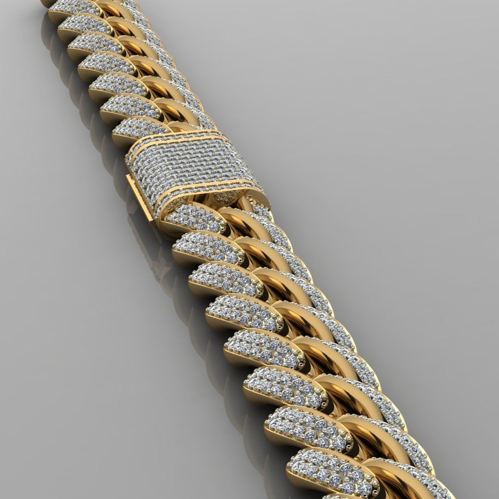 Miami cuban link chain bracelet with gems 0147 3D print model_6