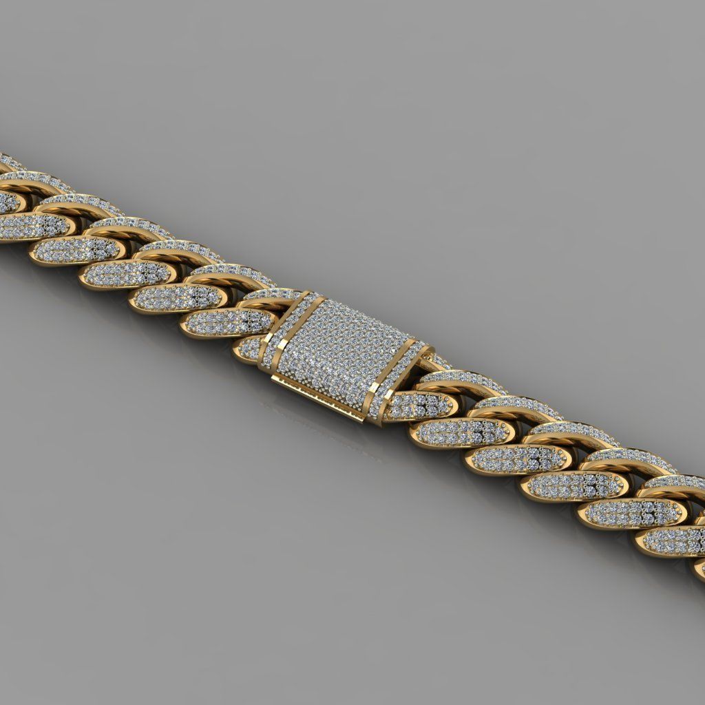 Miami cuban link chain bracelet with gems 0147 3D print model_2