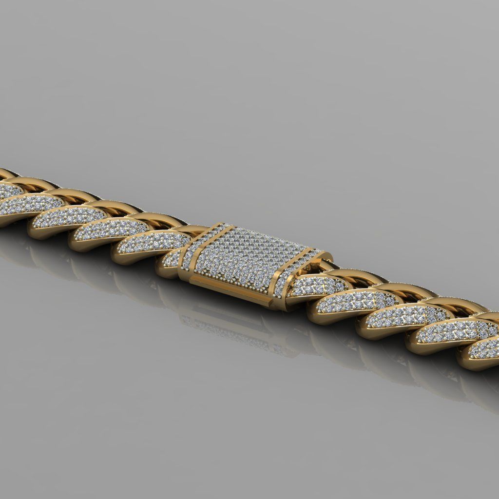 Miami cuban link chain bracelet with gems 0147 3D print model_3
