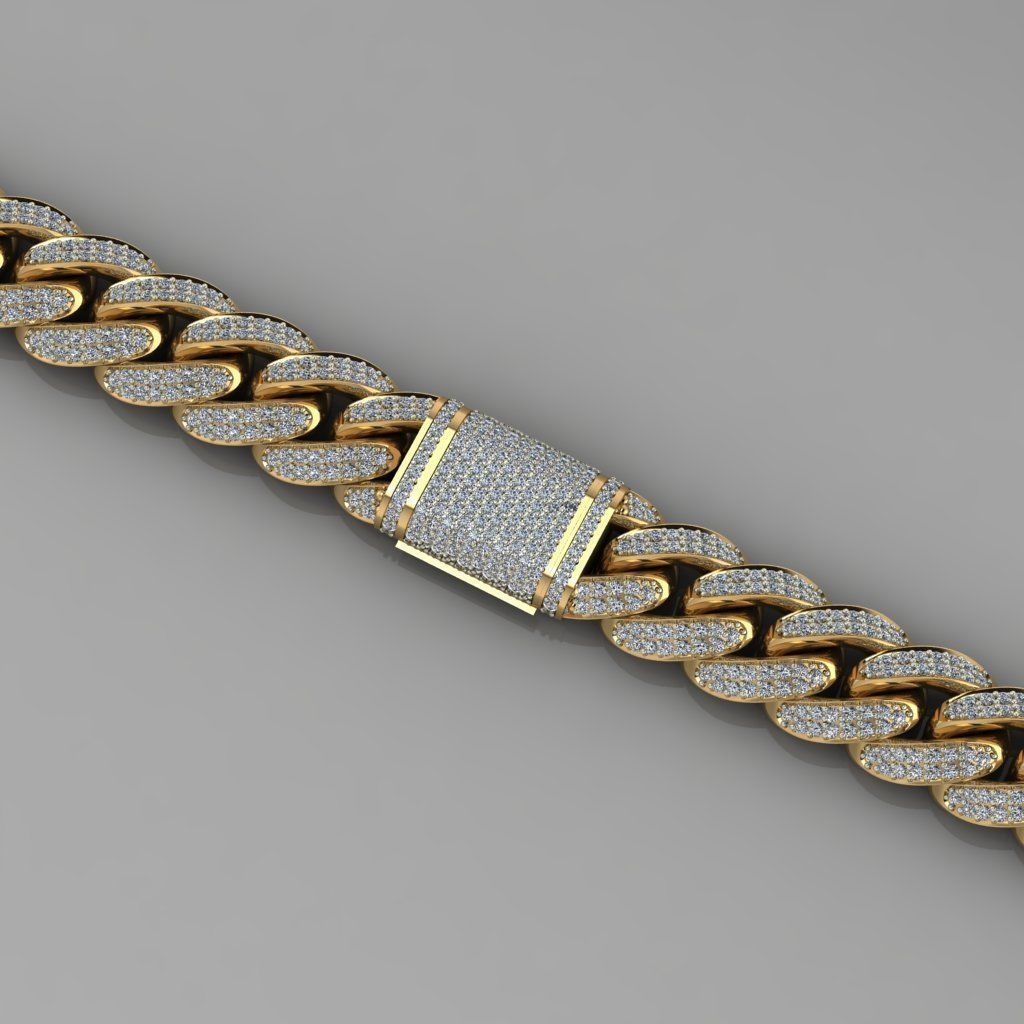 Miami cuban link chain bracelet with gems 0147 3D print model_1