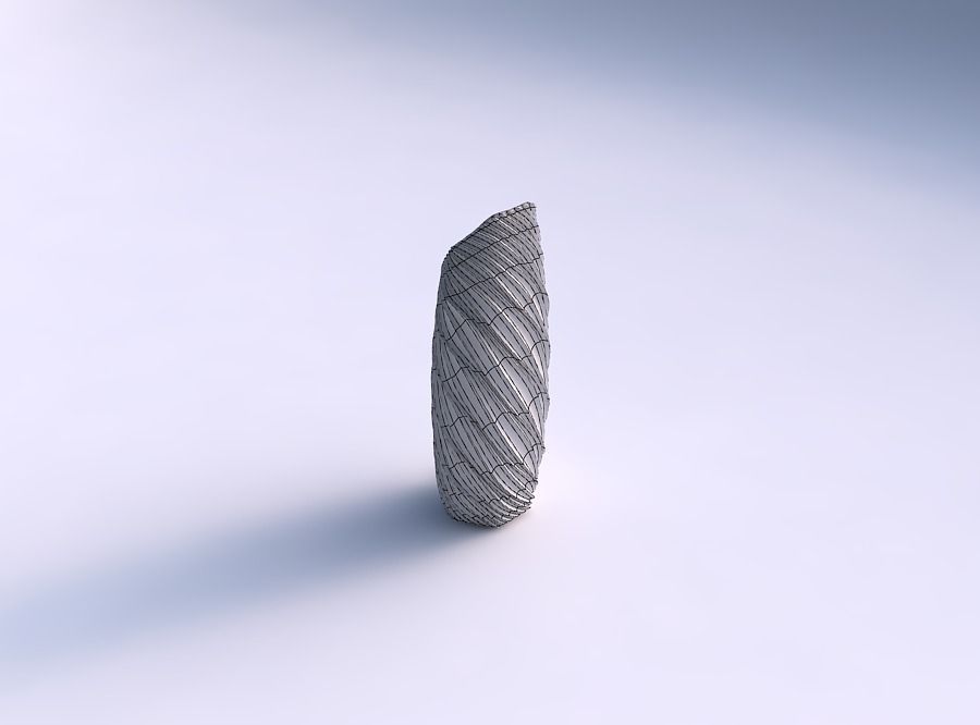 Vase bent hexagon with wavy extruded lines 3D print model_5