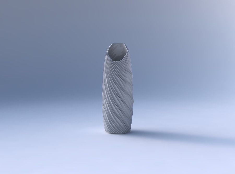 Vase bent hexagon with wavy extruded lines 3D print model_4