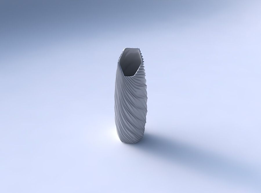 Vase bent hexagon with wavy extruded lines 3D print model_3