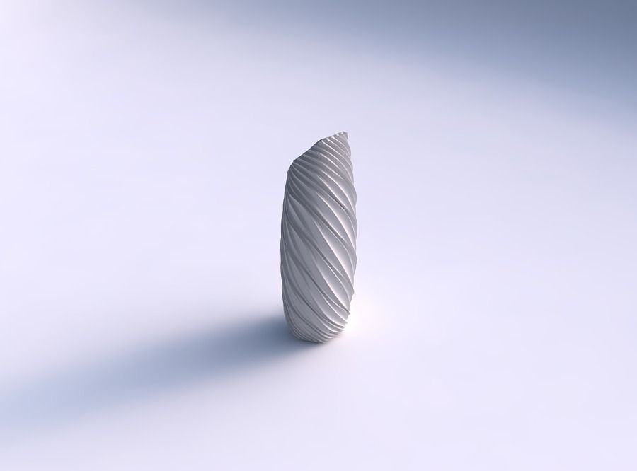 Vase bent hexagon with wavy extruded lines 3D print model_0