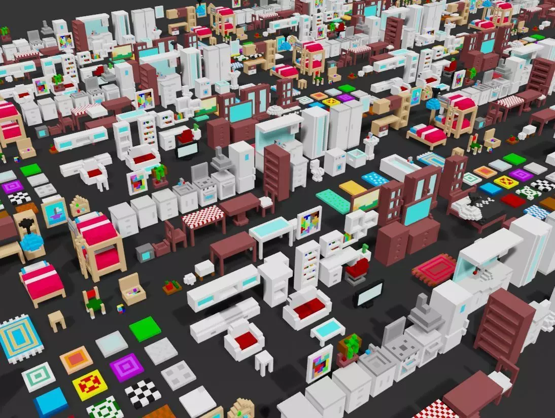 Voxel Home furniture pack Low-poly 3D model_0